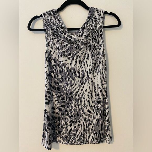 Black, Gray & White Cheetah Print Sleeveless Blouse, Size S - Picture 3 of 6